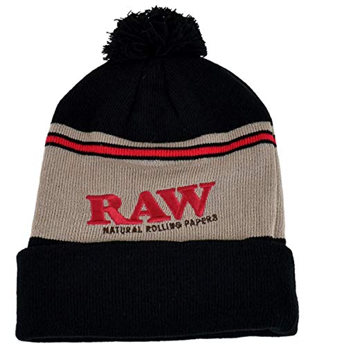 RAW Gorro de punto con pompón de Rolling Papers negro y beige Talla única