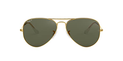 Ray-Ban Aviator Large Metal Gafas de Sol, Dorado (Marco: Dorado, Lente: Polarized Verde 001/58), 62 para Hombre