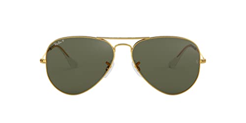 Ray-Ban Aviator Large Metal Gafas de Sol, Dorado (Marco: Dorado, Lente: Polarized Verde 001/58), 62 para Hombre