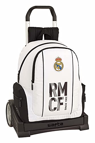Real Madrid CF Mochila con Carro Ruedas Evolution, Trolley Equipaje para niños, Blanco, 43 cm