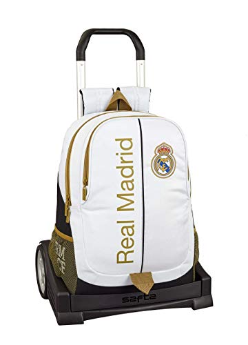 Real Madrid CF Mochila con Carro Ruedas Evolution, Trolley Equipaje para niños, Blanco, Talla Única