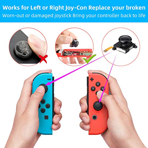 Recambios de Joystick Analógico, Herramientas de Reparación Profesional 4 Joystick de reemplazo para Nintendo Switch Joy-Con, 2 hebillas de metal , 2 Destornilladores, 6 tapas de pulgar