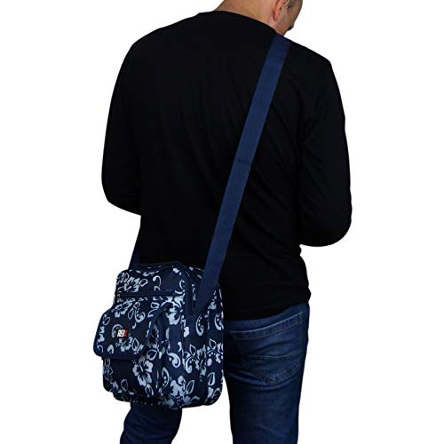 Red X - Mochila tipo bandolera de lona para hombre y mujer con diseño de hibiscos, para viajar, trabajo Turquesa Navy Hibiscus talla única