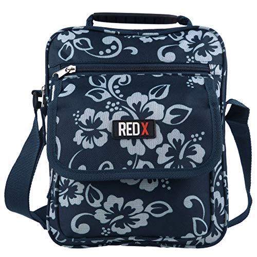 Red X - Mochila tipo bandolera de lona para hombre y mujer con diseño de hibiscos, para viajar, trabajo Turquesa Navy Hibiscus talla única