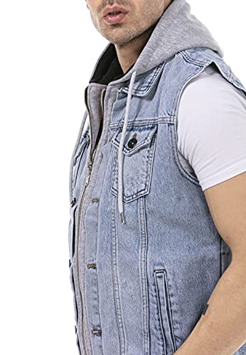 Redbridge Chaleco vaquero para Hombres Con Capucha Chaqueta sin mangas Used Look Azul claro XL