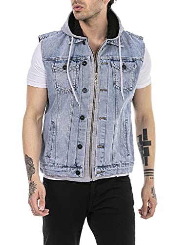 Redbridge Chaleco vaquero para Hombres Con Capucha Chaqueta sin mangas Used Look Azul claro XL