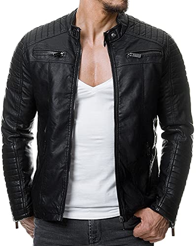 Redbridge Chaqueta de cuero sintético para hombre Cazadora de transición acanalada Negro XXL