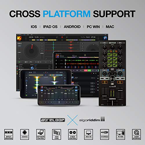 Reelop Mixtour - Controlador de DJ USB Portátil para iOs, Android, Mac y PC, Conexión de Auriculares de 3,5 mm ySalida Maestra RCA