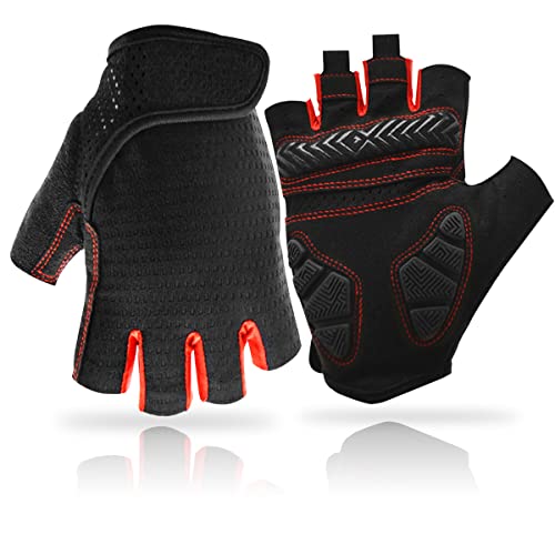 REETEE Guantes de Bicicleta Medio Dedo Guantes para Hombres Mujeres Antideslizante Transpirable Guantes de Ciclismo Guantes Deportivos Cortos para al Aire Libre de Ciclismo (Negro, L)