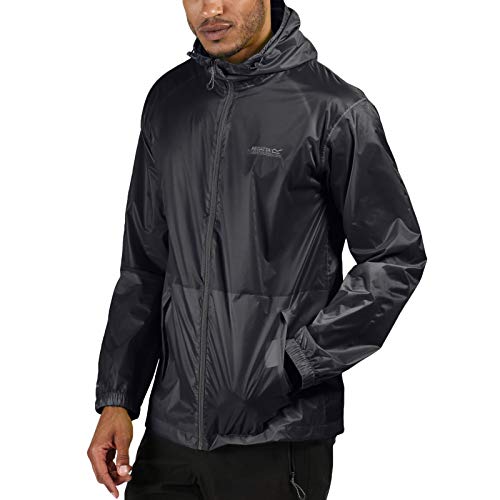 Regatta Chubasquero impermeable con capucha ligera y transpirable Jackets Waterproof Shell, Hombre, Black, XL