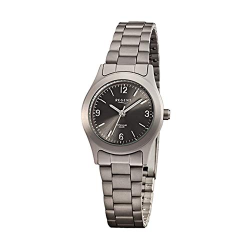 Regent de mujer reloj de pulsera elegante Analog de titanio pulsera gris Reloj de cuarzo esfera Antracita Negro urf856