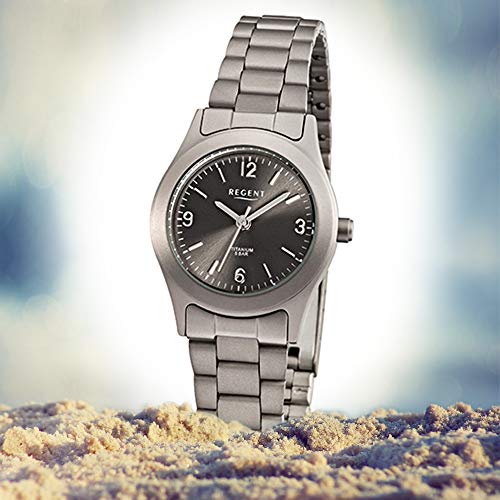 Regent de mujer reloj de pulsera elegante Analog de titanio pulsera gris Reloj de cuarzo esfera Antracita Negro urf856