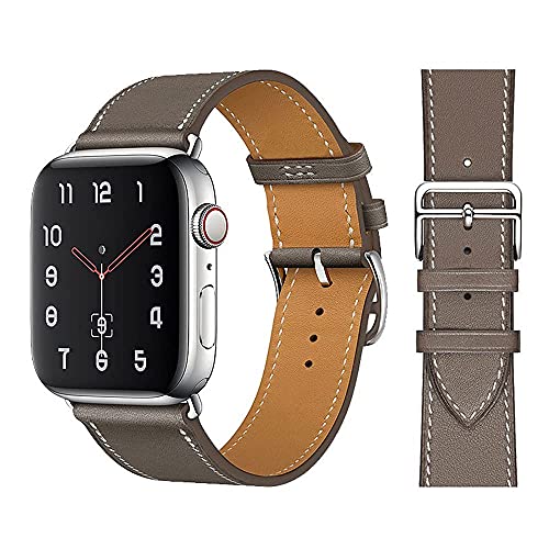 Regolabile Correas de Cuero Compatible con Apple Watch Series SE 7/6/5/4/3,Repuesto Piel Reloj Correa para Hombres Mujeres para iWatch 40mm 41mm 38mm 44mm 45mm 42mm,Vintage Pulsera,Gris pardo