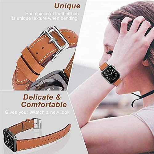 Regolabile Correas de Cuero Compatible con Apple Watch Series SE 7/6/5/4/3,Repuesto Piel Reloj Correa para Hombres Mujeres para iWatch 40mm 41mm 38mm 44mm 45mm 42mm,Vintage Pulsera,Gris pardo