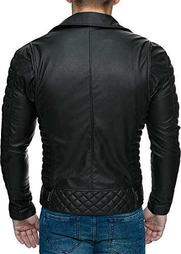 Reichstadt - Chaqueta de estilo motorista para hombre con cinturón extraíble, piel auténtica o sintética Negro – Rs001 Pu – Cremallera plateada. S