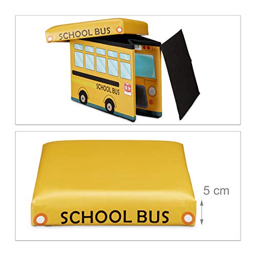 Relaxdays Almacenaje de Juguetes Autobús Escolar, Piel sintética, Amarillo, 32x48x32 cm