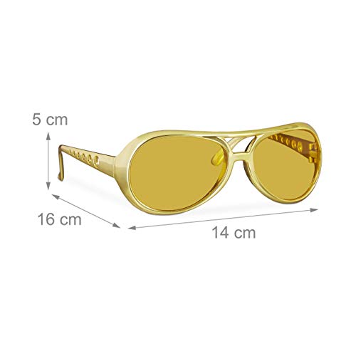 Relaxdays Gafas Rockero, Accesorio Disfraz de Carnaval, Fiestas Temáticas Años 70, Plástico, Dorado, color, (10024248)