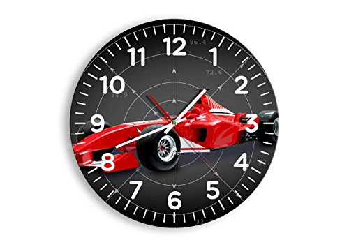 Reloj de Pared - Redondo - Fórmula F1 Coche Velocidad - 40x40cm - Reloj de Vidrio - Mecanismo Continuo - Silencioso - Listo para Colgar - C4AR40x40-2255