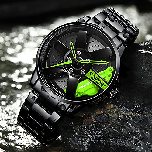 Reloj de Rueda de Coche Estereoscópico Hueco para Hombre Relojes Deportivos de Moda Reloj de Pulsera para Entusiasta del Coche con Cubo de llanta Impermeable