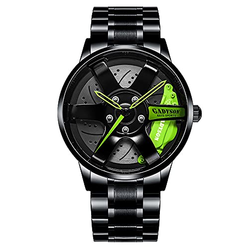 Reloj de Rueda de Coche Estereoscópico Hueco para Hombre Relojes Deportivos de Moda Reloj de Pulsera para Entusiasta del Coche con Cubo de llanta Impermeable