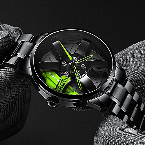 Reloj de Rueda de Coche Estereoscópico Hueco para Hombre Relojes Deportivos de Moda Reloj de Pulsera para Entusiasta del Coche con Cubo de llanta Impermeable