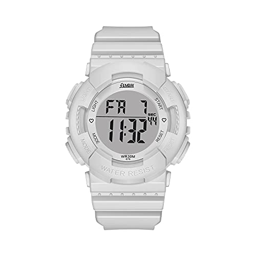 Reloj Digital Impermeable Deportivo con Alarma y Cronómetro de Luz de Fondo de 8 Colores, Correa de Resina(Blanco)