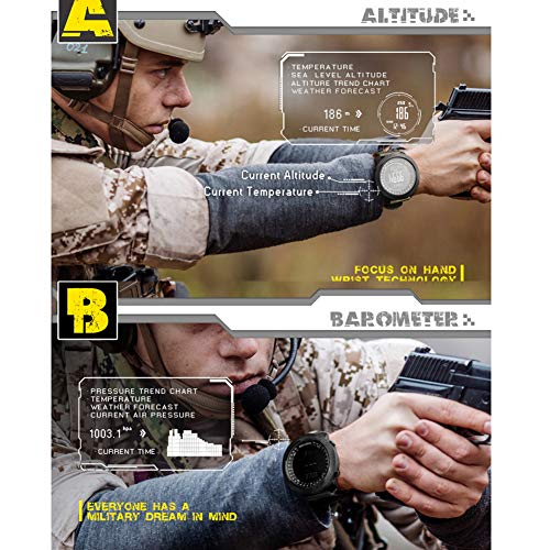 Reloj Digital Para Hombre Con Brújula, Reloj Inteligente Multifuncional Deportes Aire Libre Correr Nadar Altímetro Barómetro Podómetro Resistente Agua 50 M Relojes Tácticos Ejército Militar (Black)