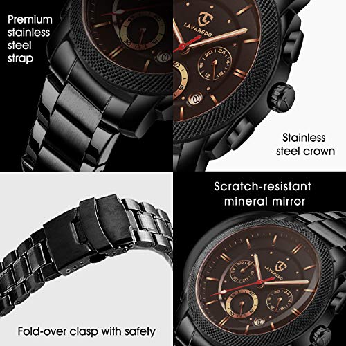 Reloj Hombre, Reloj Militar Analogico Cronógrafo Moderno Reloj Pulsera Movimiento de Cuarzo Reloj de Acero Inoxidable para Hombres con Fecha - Negro