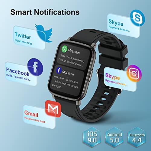 Reloj Inteligente Mujer Hombre, 1.69" Smartwatch con Pulsómetro Monitor de Sueño, 24 Deportivos Podómetro Contador Calorias, Cronómetros Impermeable IP68 Pulsera Actividad Inteligente Android iOS