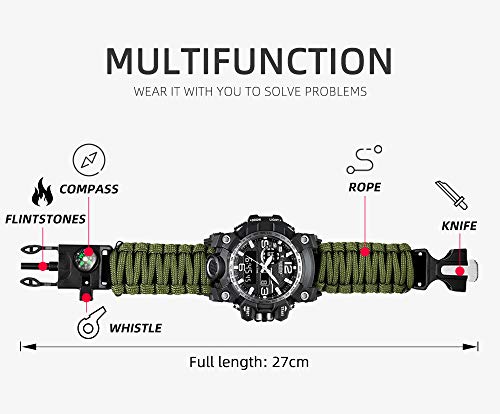 Reloj militar de supervivencia, pulsera multifuncional, Verde, Pulsera