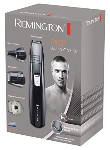 Remington Grooming Kit PG180 - Set Máquina de Afeitar, 3 Cabezales y 1 Peine, Cuchillas Acero Avanzado, Negro, Accesorios Barba, Bigote, Patillas, Nariz y Orejas