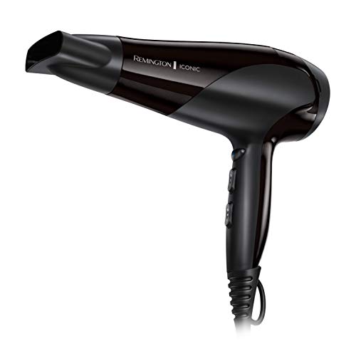 Remington Secador de Pelo Ionic Dry 2200 - Iónico, Concentrador y Difusor, 2200 W, Negro - D3198