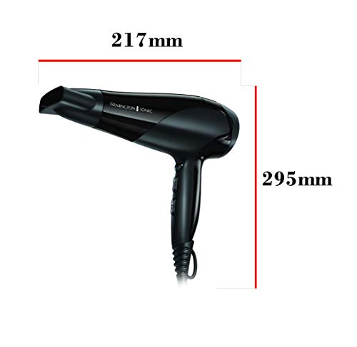 Remington Secador de Pelo Ionic Dry 2200 - Iónico, Concentrador y Difusor, 2200 W, Negro - D3198