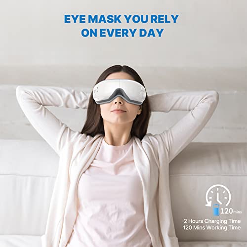 RENPHO masajeador de ojos, con calor compresión de aire presión masaje vibratorio, Música Inalámbrica, Plegable masajeador ocular para aliviar la tensión ocular Ojos secos Mejorar el sueño Navidad