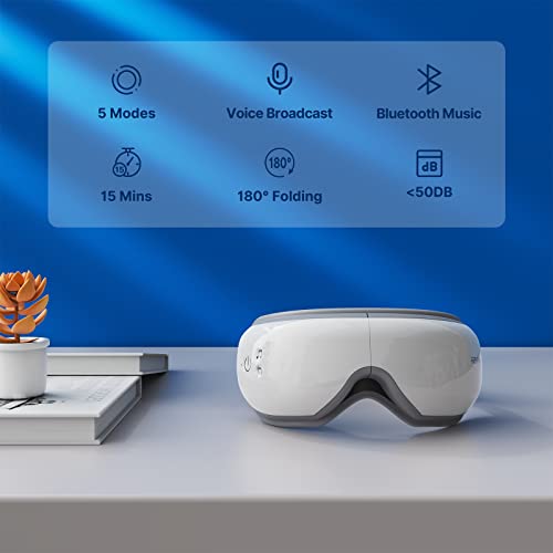 RENPHO masajeador de ojos, con calor compresión de aire presión masaje vibratorio, Música Inalámbrica, Plegable masajeador ocular para aliviar la tensión ocular Ojos secos Mejorar el sueño Navidad