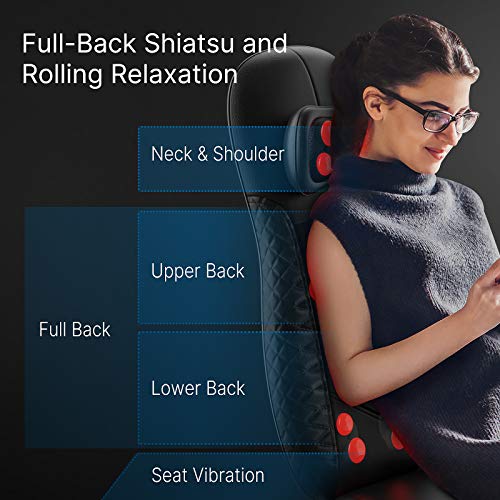 RENPHO Masajeador Espalda Electrico para Silla, Cojín de Masaje, Shiatsu Silla de Masaje con Calor para Toda la Espalda y Cuello, Altura Ajustable, Uso en Casa y Oficina