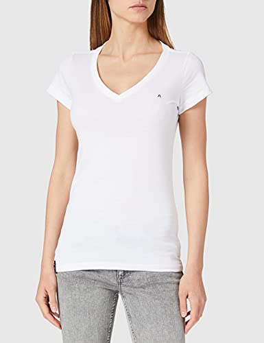 REPLAY W3199 .000.22602 Camiseta, 040 Blanco y Negro, S para Mujer