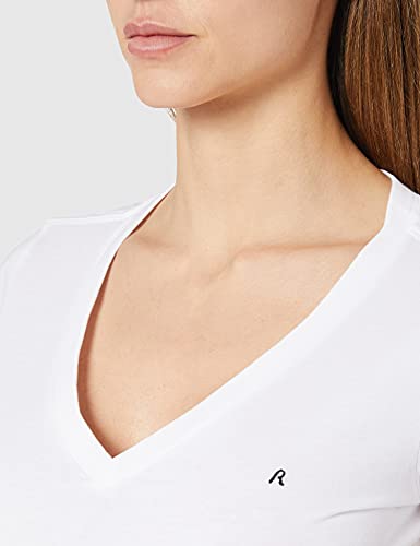 REPLAY W3199 .000.22602 Camiseta, 040 Blanco y Negro, S para Mujer