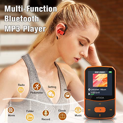 Reproductor MP3 Bluetooth 5.0 - MP3 Bluetooth Running, 16GB, Sonido de Gama Alta, Radio FM, E-Book, Grabación de Voz, Podómetro, Pantalla de Color de 1.5 Pulgadas, Soporte hasta 128GB Tarjeta