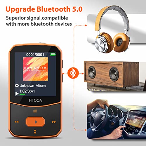 Reproductor MP3 Bluetooth 5.0 - MP3 Bluetooth Running, 16GB, Sonido de Gama Alta, Radio FM, E-Book, Grabación de Voz, Podómetro, Pantalla de Color de 1.5 Pulgadas, Soporte hasta 128GB Tarjeta