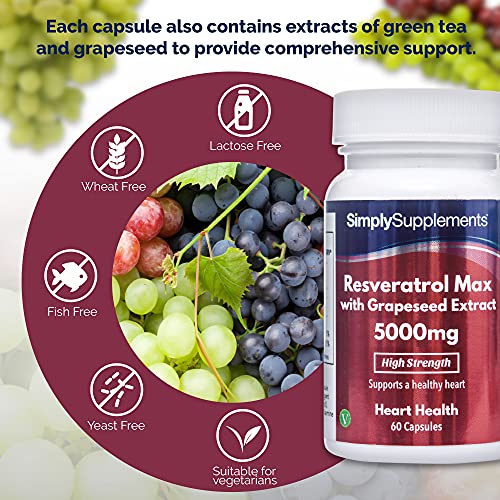 Resveratrol MAX 5000 mg con Extracto de Semilla de Uva - 60 Cápsulas - Apto para veganos - SimplySupplements