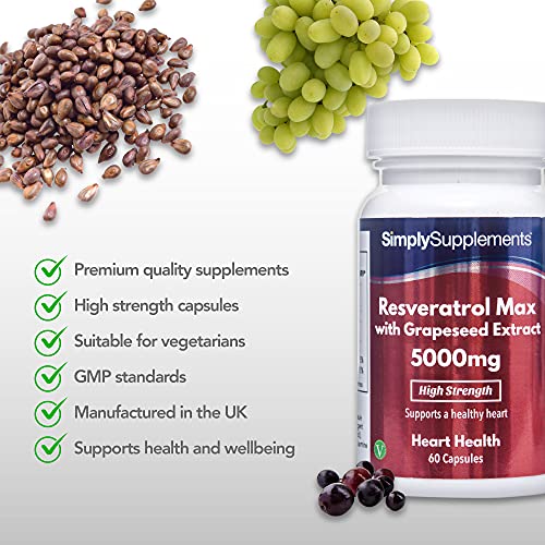 Resveratrol MAX 5000 mg con Extracto de Semilla de Uva - 60 Cápsulas - Apto para veganos - SimplySupplements