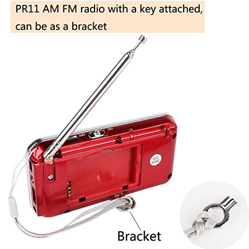 Retekess PR11 Radio Portatil Pequeña, Radio de Bolsillo FM Am Radio con Batería Recargable, Linterna, Radio Transistor, Soporte Unidad USB, Tarjeta TF, Entrada AUX (Rojo)