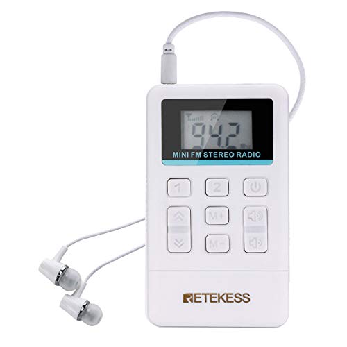 Retekess TR612 Radio de Bolsillo, Receptor FM Estéreo con Auriculares, Radio Portátil con Pilas para Exteriores, Viajes, Conferencias, Escuelas