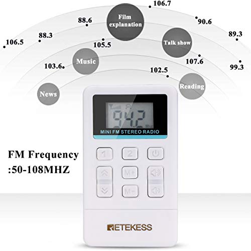 Retekess TR612 Radio de Bolsillo, Receptor FM Estéreo con Auriculares, Radio Portátil con Pilas para Exteriores, Viajes, Conferencias, Escuelas