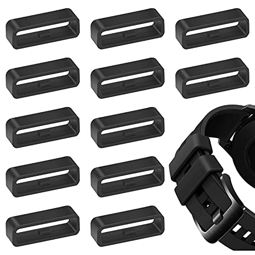 Retenedor de Correa Negro 12 Piezas Anillo de Cierre Compatible de Plástico, Bucles de Banda de Reloj Accesorios , Hebilla de Caucho de Anillo de Banda Estable de 22mm para Fijar Reloj