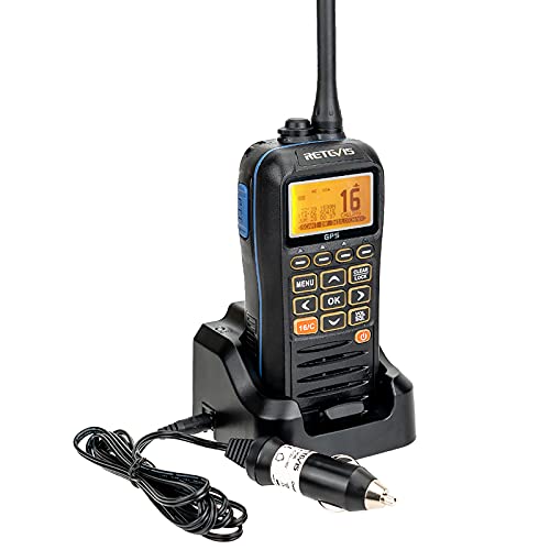 Retevis RM40 Radio Marina GPS, IP67 Impermeable, Profesional DSC Radio Marina Portátil, Radio Bidireccional Flotante, Transceptor Marino para Rescate, Guardacostas (Negro, 1 Pieza)