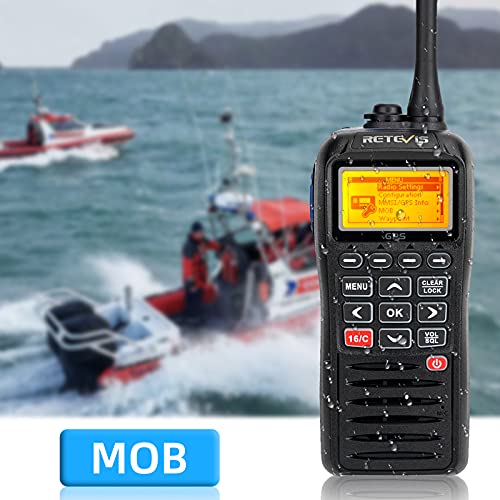 Retevis RM40 Radio Marina GPS, IP67 Impermeable, Profesional DSC Radio Marina Portátil, Radio Bidireccional Flotante, Transceptor Marino para Rescate, Guardacostas (Negro, 1 Pieza)
