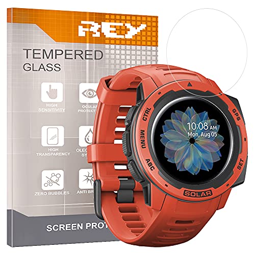 REY 3X Protector de Pantalla para Garmin Instinct - Instinct Tactical Edition, Cristal Vidrio Templado Premium