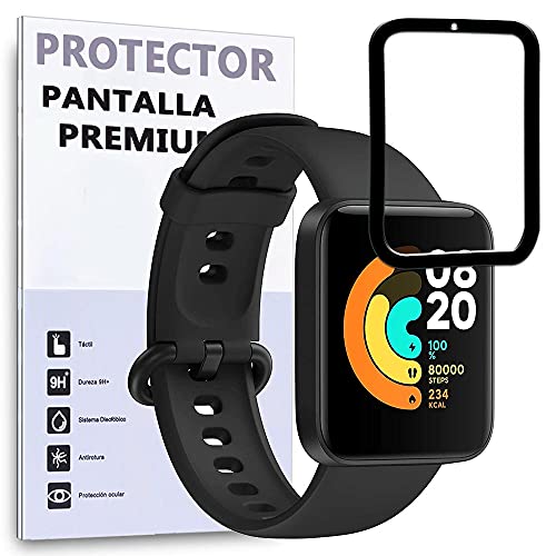 REY Protector de Pantalla Curvo para XIAOMI Mi Watch Lite, Negro, Premium, 3D / 4D / 5D, Anti Roturas